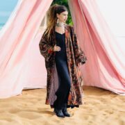 Plus Size Velvet Kimono Duster: Mahogany Floral Boho Coat - Mei - Image 5