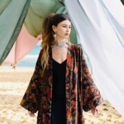 Plus Size Velvet Kimono Duster: Mahogany Floral Boho Coat - Mei - Image 8