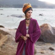 Silky Velvet Kimono Robe – Dusky Rose Boho Duster Jacket | Mai by ZinniaPearl - Image 4