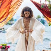 Raw Cotton Boho Maxi Kimono Duster: Ruffled Bridal Robe - Cara - Image 9