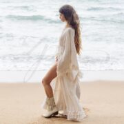Raw Cotton Boho Maxi Kimono Duster: Ruffled Bridal Robe - Cara - Image 2