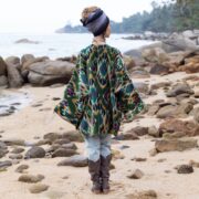 Rustic Teal Velvet Kimono Robe: Boho Ikat Cotton Jacket - Mei - Image 9