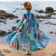 Plus Size Quilted Silk Kimono Duster: Glacier Prism Patchwork Robe - Ember - Image 3