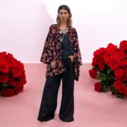 Garnet Rose Velvet Kimono Robe: Boho Floral Cotton Jacket - Mei - Image 5