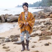 Garnet Rose Velvet Kimono Robe: Boho Floral Cotton Jacket - Mei - Image 9