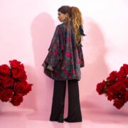Indigo Peony Velvet Kimono Robe: Boho Floral Cotton Jacket - Mei - Image 8