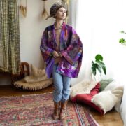 Quilted Silk Kimono Jacket: Twilight Amethyst Boho Patchwork Robe Mei - Image 5