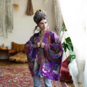 Quilted Silk Kimono Jacket: Twilight Amethyst Boho Patchwork Robe Mei - Image 8