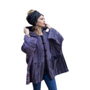 Handwoven Gheri Cotton Hoodie Jacket: Lilac Sahara Patchwork Boho Coat - Image 10