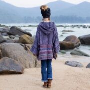 Handwoven Gheri Cotton Hoodie Jacket: Lilac Sahara Patchwork Boho Coat - Image 3