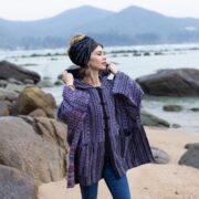 Handwoven Gheri Cotton Hoodie Jacket: Lilac Sahara Patchwork Boho Coat - Image 4