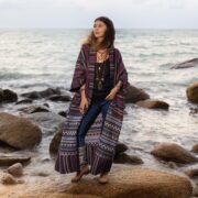 Plus Size Handwoven Boho Kimono Robe: Sable Wine Cotton Duster - Imperial