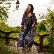 Plus Size Handwoven Boho Kimono Robe: Sable Wine Cotton Duster - Imperial - Image 5