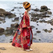 Quilted Silk Kimono Duster: Boho Patchwork Robe by ZinniaPearl - Ember - Image 2