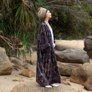 Velvet Kimono Robe: Luna Paisley Boho Duster, Cotton-Lined Wrap - Harper Jade - Image 2