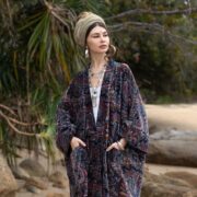 Velvet Kimono Robe: Luna Paisley Boho Duster, Cotton-Lined Wrap - Harper Jade - Image 4