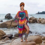 Celestial Heart Tie-Dye Poncho Dress: Boho Fringe Kaftan Cover-Up - Arlo