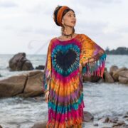 Celestial Heart Tie-Dye Poncho Dress: Boho Fringe Kaftan Cover-Up - Arlo - Image 4