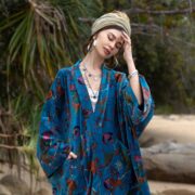 Indigo Oasis Velvet Kimono Duster: Plus Size Boho Coat - Harper Jade - Image 4