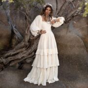 Plus Size Boho Cotton Maxi Dress: Tiered Ruffle Cream Gown - Isabella