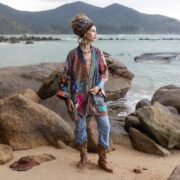 Quilted Silk Kimono Robe: Copper Rust Boho Patchwork Jacket - Mei