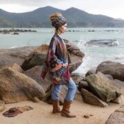 Quilted Silk Kimono Robe: Copper Rust Boho Patchwork Jacket - Mei - Image 2
