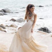 Boho Lace Wedding Dress: Halter Neck Cotton Maxi Gown - Nathalie - Image 4