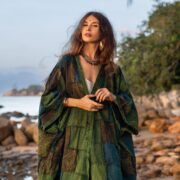 Plus Size Boho Kimono Duster: Green Patchwork Cotton Jacket - Veda - Image 4