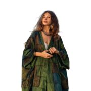 Plus Size Boho Kimono Duster: Green Patchwork Cotton Jacket - Veda - Image 10