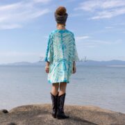 Tie-Dye Tunic Dress: Turquoise Sunburst Caftan, Plus Size Boho Top - Galaxy - Image 3