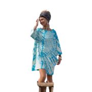 Tie-Dye Tunic Dress: Turquoise Sunburst Caftan, Plus Size Boho Top - Galaxy - Image 10