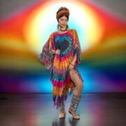 Celestial Heart Tie-Dye Poncho Dress: Boho Fringe Kaftan Cover-Up - Arlo - Image 5
