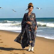 Handcrafted Cotton Canvas Kimono Duster: Celestial Patchwork, Boho Chic - Kosmos - Image 5