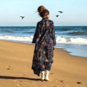 Handcrafted Cotton Canvas Kimono Duster: Celestial Patchwork, Boho Chic - Kosmos - Image 7