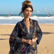 Handcrafted Cotton Canvas Kimono Duster: Celestial Patchwork, Boho Chic - Kosmos - Image 8