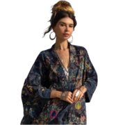 Handcrafted Cotton Canvas Kimono Duster: Celestial Patchwork, Boho Chic - Kosmos - Image 10