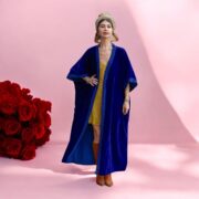 Plus Size Velvet Kimono: Royal Sapphire Lace Duster Robe - Misty - Image 5