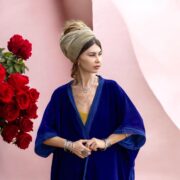 Plus Size Velvet Kimono: Royal Sapphire Lace Duster Robe - Misty - Image 8