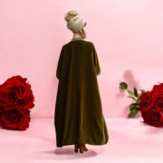 Plus Size Velvet Kimono Duster: Handmade Boho Lace Robe - Moss Green - Misty - Image 7