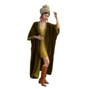 Plus Size Velvet Kimono Duster: Handmade Boho Lace Robe - Moss Green - Misty - Image 9