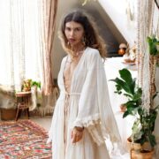 Raw Cotton Boho Maxi Kimono Duster: Ruffled Bridal Robe - Cara - Image 10
