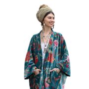 Plus Size Velvet Kimono Robe: Boho Floral Duster Coat - Harper Jade - Image 10