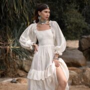 Raw Cotton Boho Wedding Dress: Open Back Tiered Maxi Gown - Stella - Image 5