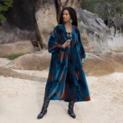 Plus Size Velvet Kimono Robe: Sienna Blue Tie-Dye Boho Duster - Harper Jade