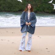 Plus Size Velvet Kimono Jacket: Indigo Floral Boho Duster - Mei - Image 5