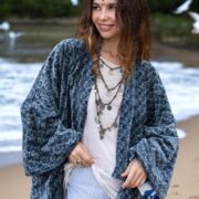 Plus Size Velvet Kimono Jacket: Indigo Floral Boho Duster - Mei - Image 8