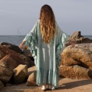 Aqua Breeze Boho Maxi Dress: Rayon Kaftan, V-Neck Festival Dress - Wild Heart - Image 3