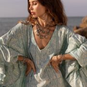 Aqua Breeze Boho Maxi Dress: Rayon Kaftan, V-Neck Festival Dress - Wild Heart - Image 5