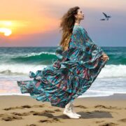 Plus Size Silky Kimono Duster: Azure Paisley Ruffle Robe - Bali - Image 6