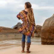 Galaxy Tie-Dye Kimono Top – Gold & Plum Crescent Burst | Plus Size Boho Caftan - Image 3